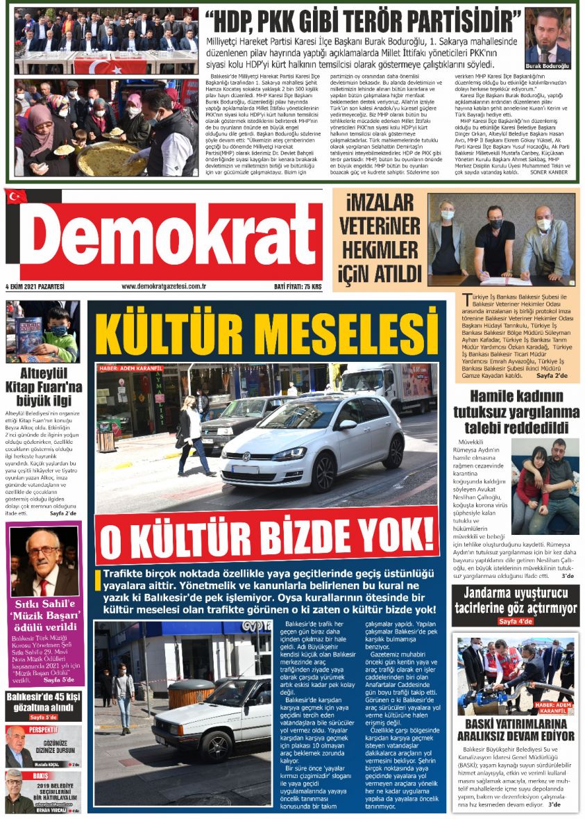 Demokrat Gazetesi 1. Sayfa