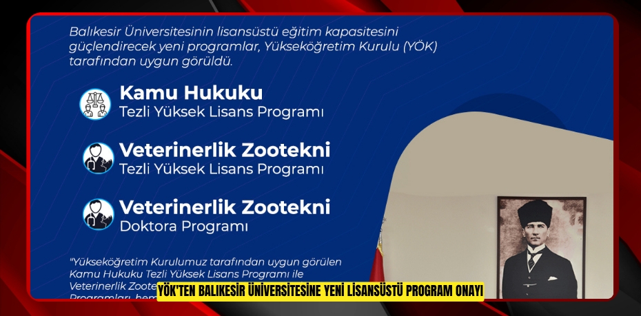 YÖK'TEN BALIKESİR ÜNİVERSİTESİNE YENİ LİSANSÜSTÜ PROGRAM ONAYI