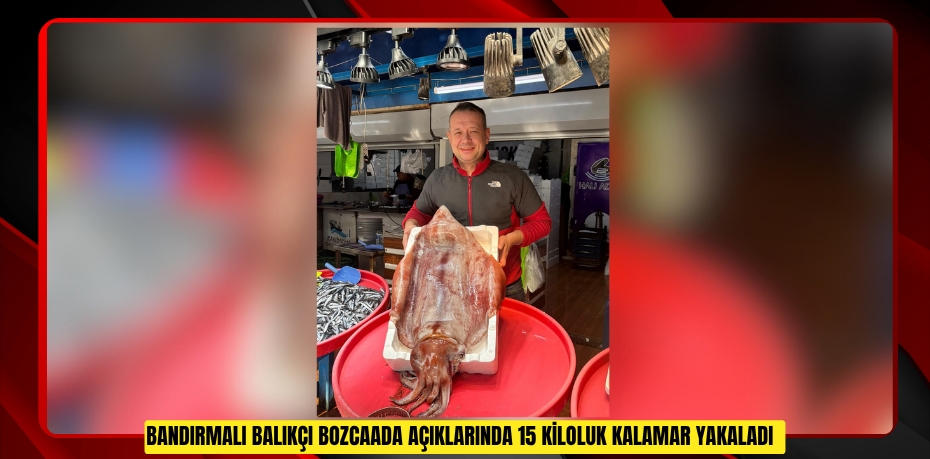 Bandırmalı balıkçı Bozcaada açıklarında 15 kiloluk kalamar yakaladı