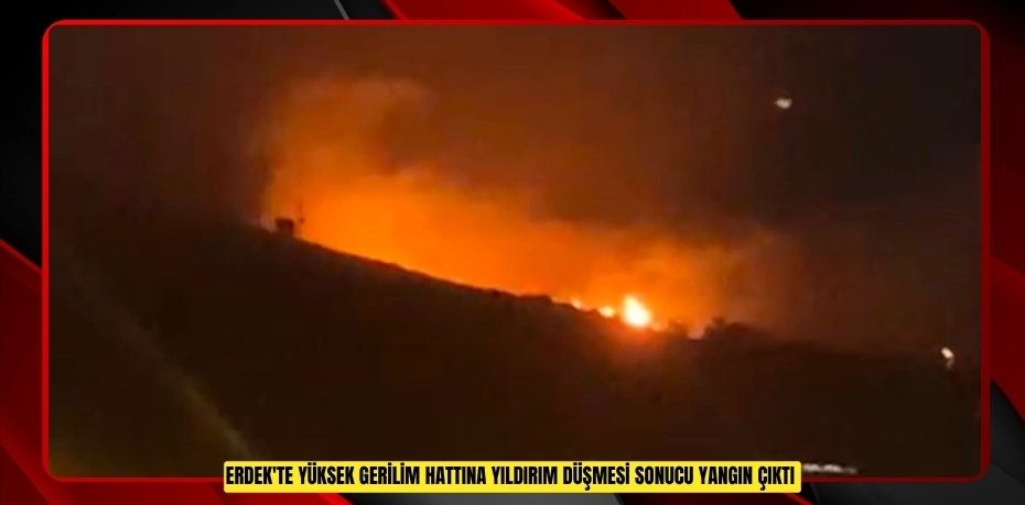 Erdek'te yüksek gerilim hattına yıldırım düşmesi sonucu yangın çıktı