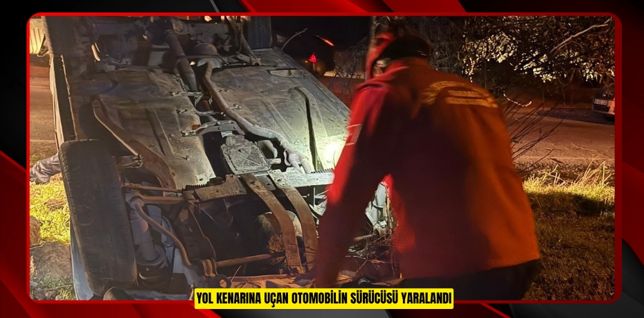 Yol kenarına uçan otomobilin sürücüsü yaralandı
