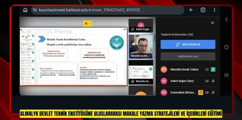 ALMALYK DEVLET TEKNİK ENSTİTÜSÜNE ULUSLARARASI MAKALE YAZMA STRATEJİLERİ VE İÇERİKLERİ EĞİTİMİ
