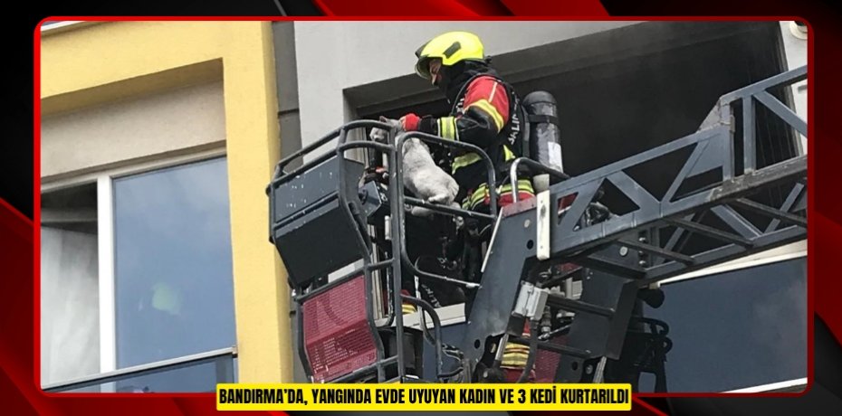 Bandırma’da, yangında evde uyuyan kadın ve 3 kedi kurtarıldı