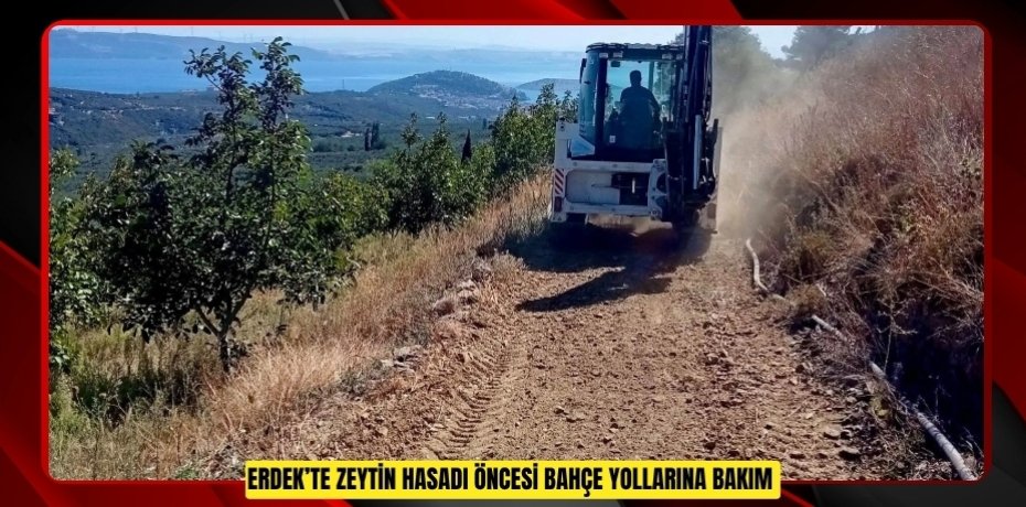 Erdek’te zeytin hasadı öncesi bahçe yollarına bakım