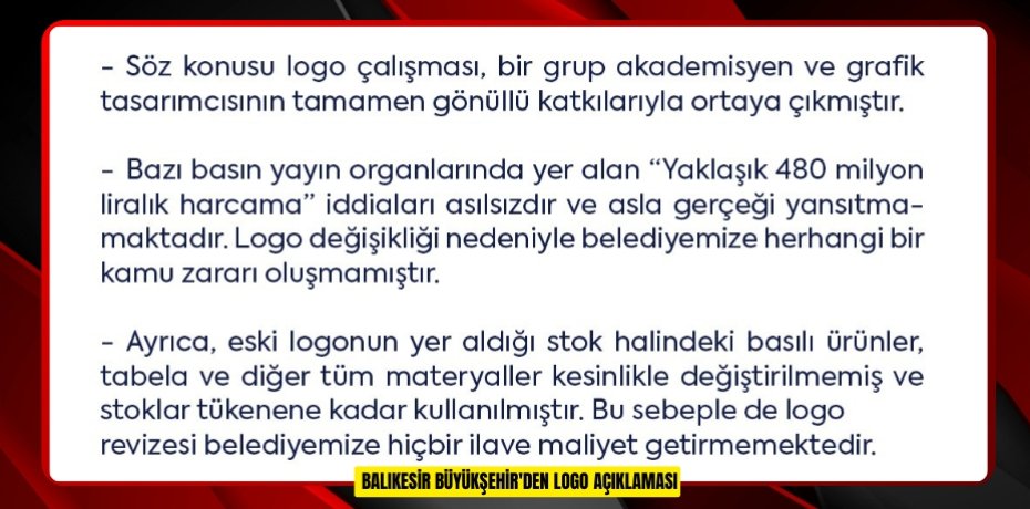 BALIKESİR BÜYÜKŞEHİR'DEN LOGO AÇIKLAMASI
