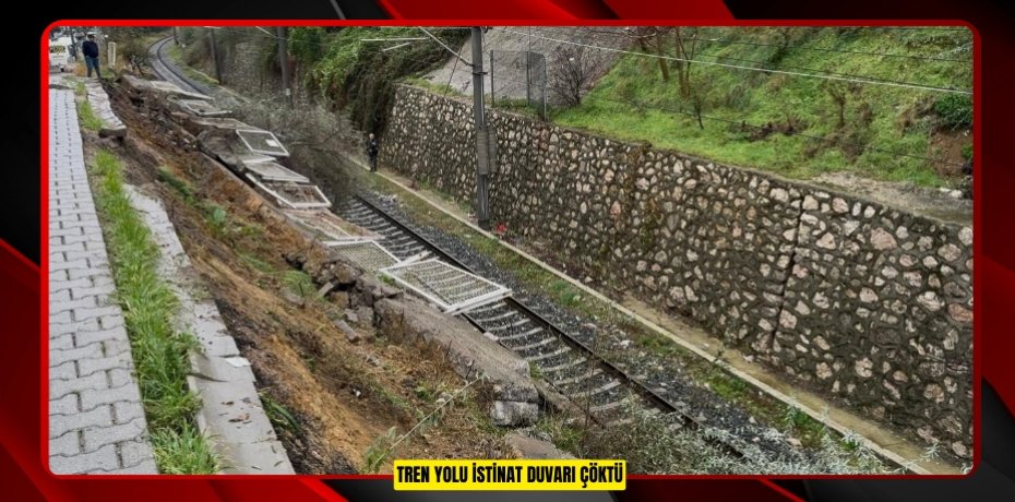 Tren yolu istinat duvarı çöktü